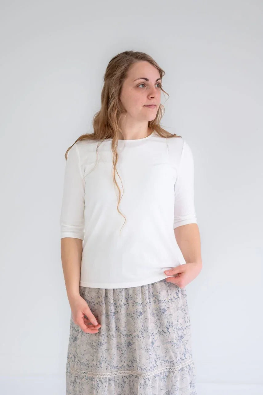 Odette Essential Half Sleeve Top in Ivory - Odette Essential Half Sleeve Top in Ivory - S - Salt and Honey