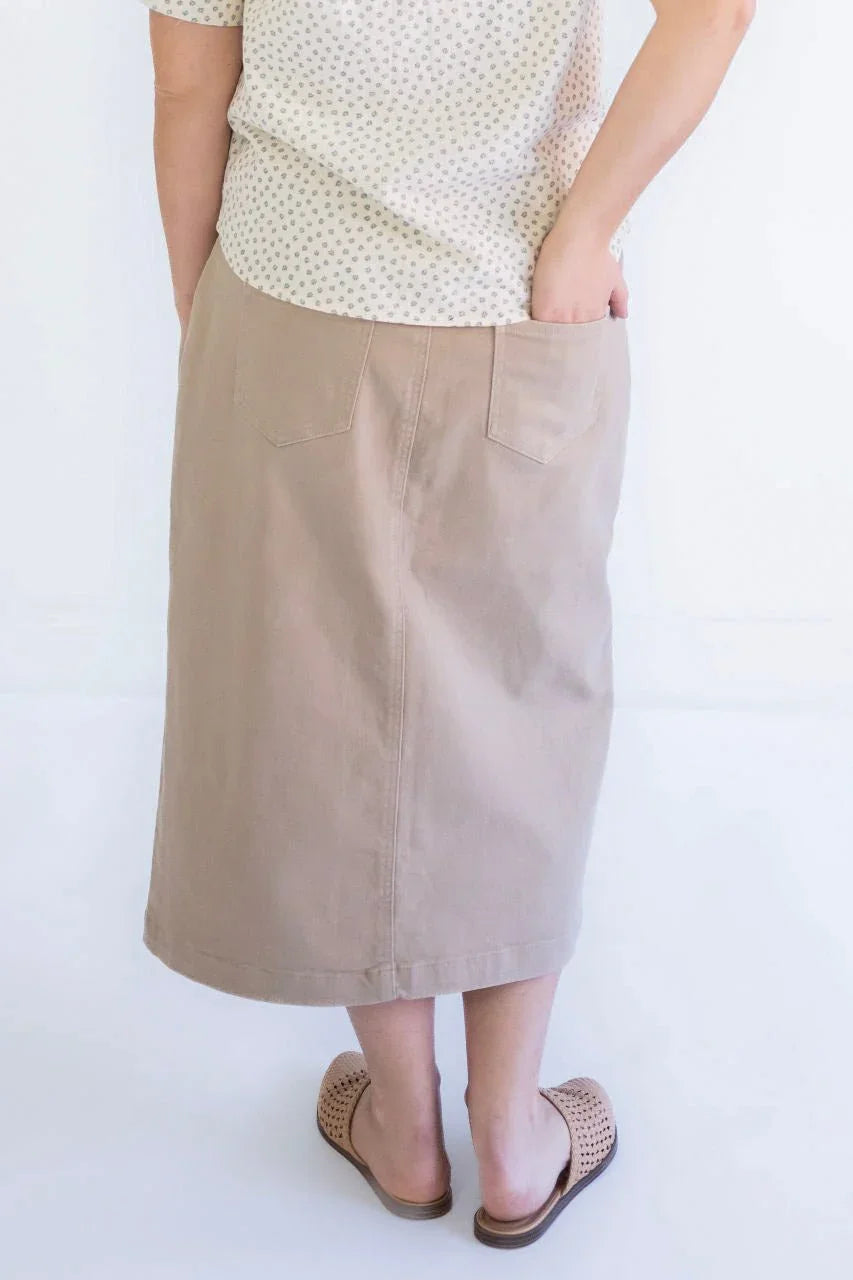 Sara 29" Denim Skirt in Khaki - Sara 29" Denim Skirt in Khaki - 2 - Salt and Honey