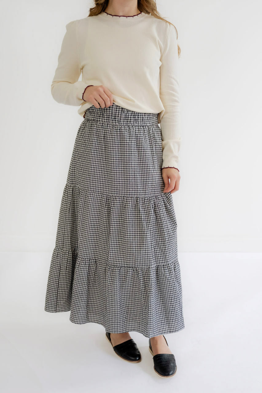 Evette Tiered Gingham Skirt in Black- FINAL SALE