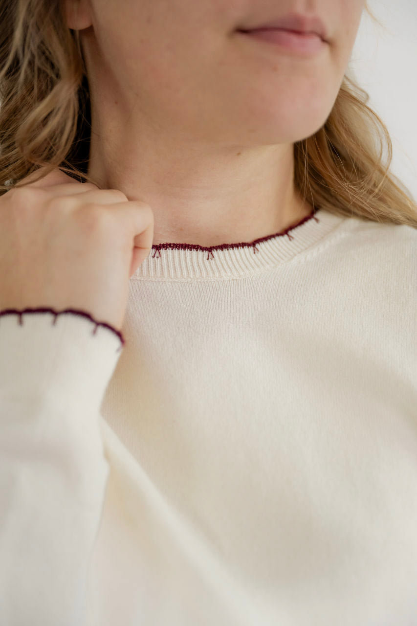 Palmer Scalloped Sweater in Ivory Wine