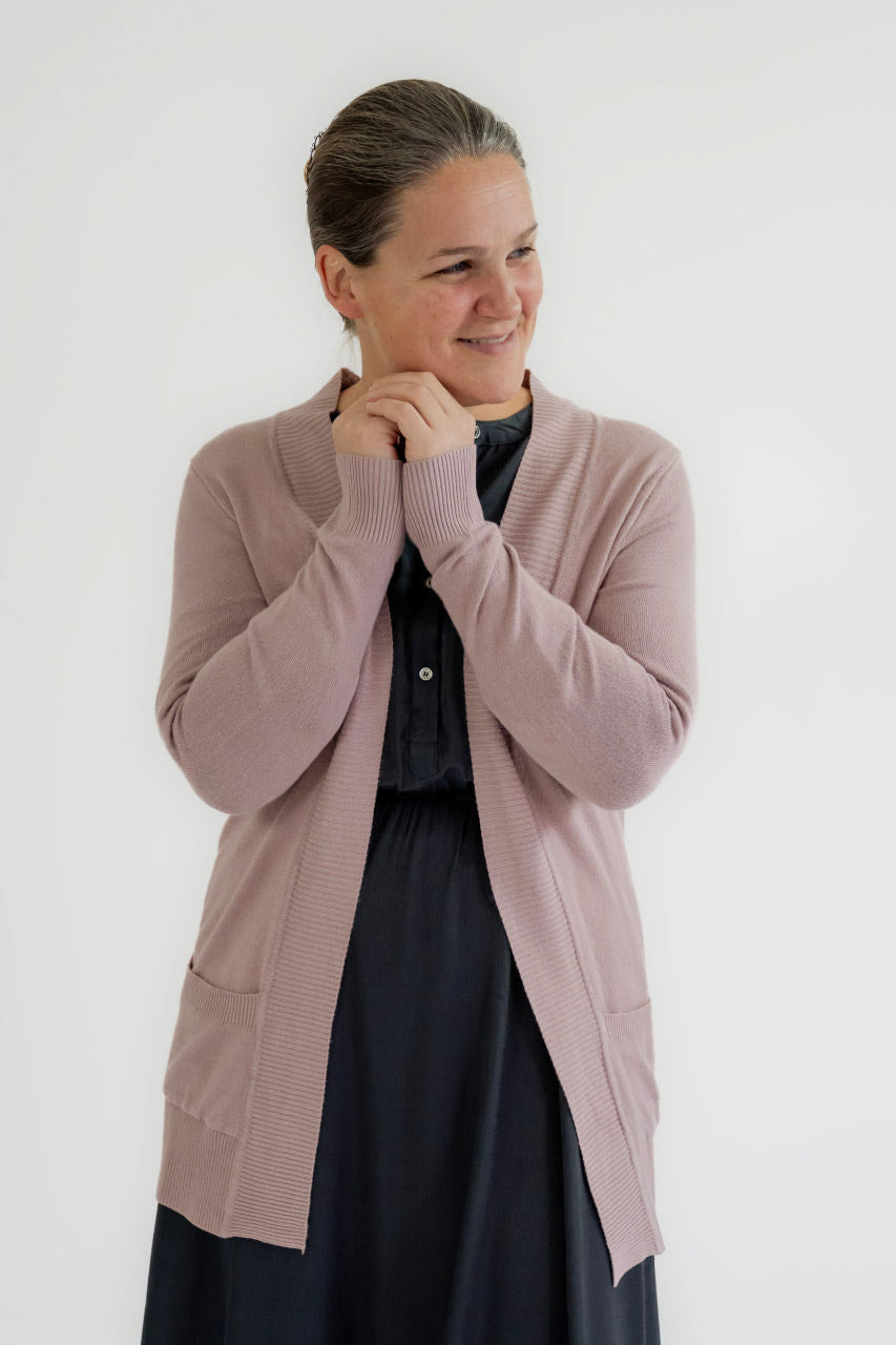 Louise Cotton Blend Cardigan in Mauve
