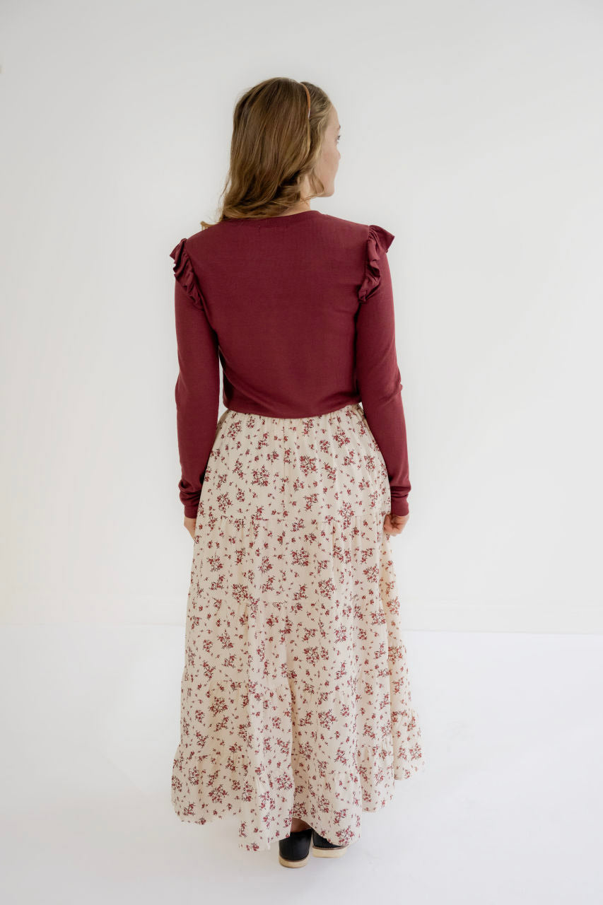 Lisette Floral Maxi Skirt in Burgundy