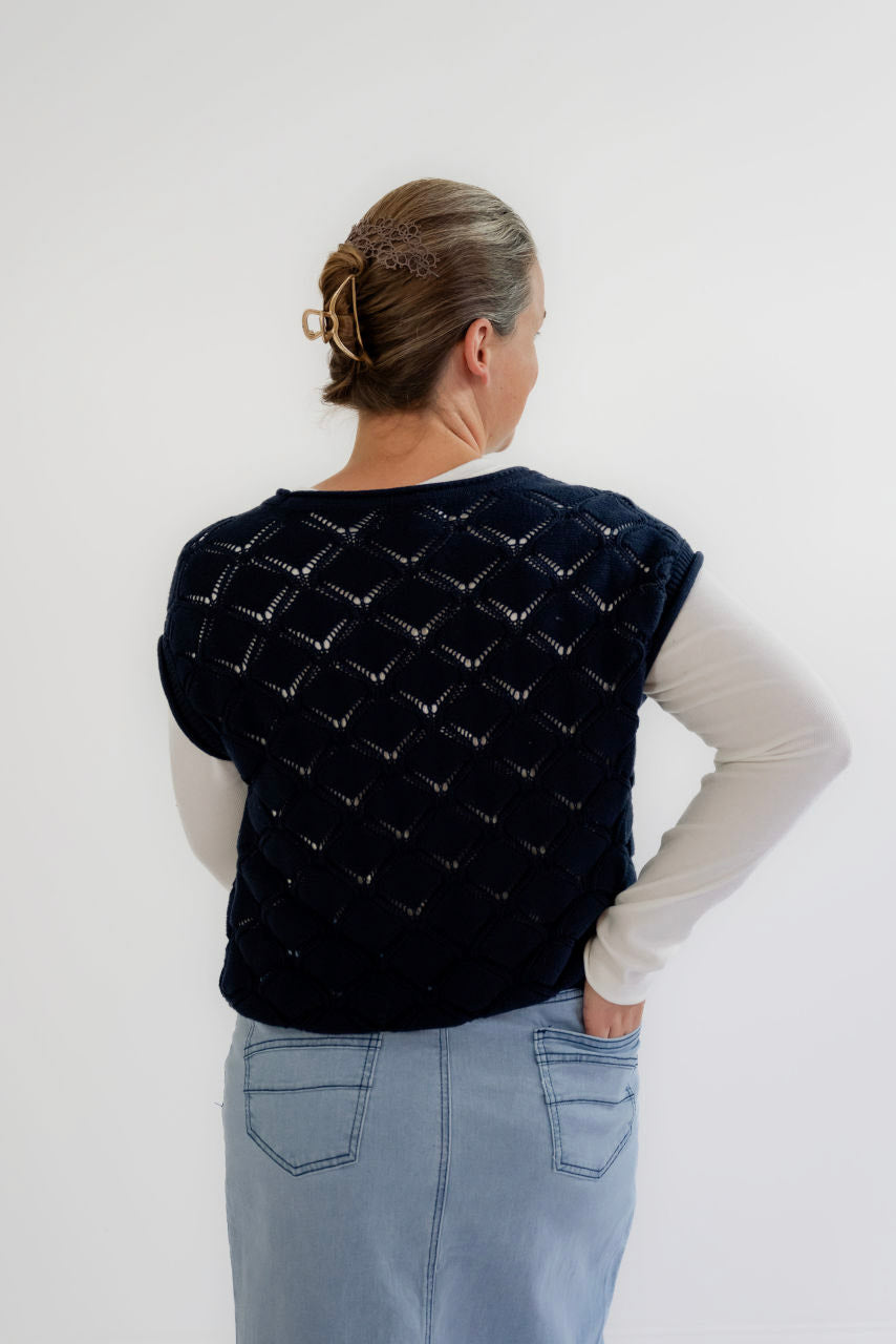 Chandler Open Knit Vest in Navy - Chandler Open Knit Vest in Navy - S - Salt and Honey