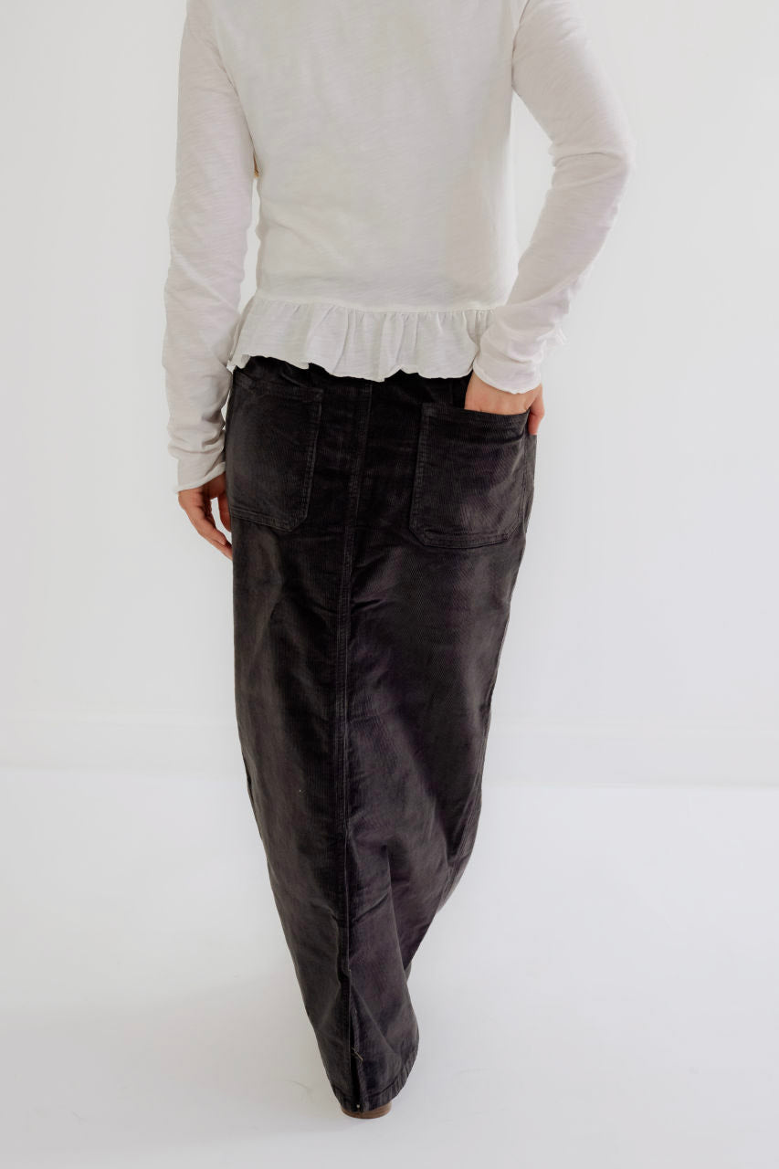 Sullivan Corduroy Maxi Skirt in Charcoal - Sullivan Corduroy Maxi Skirt in Charcoal - 4 - Salt and Honey