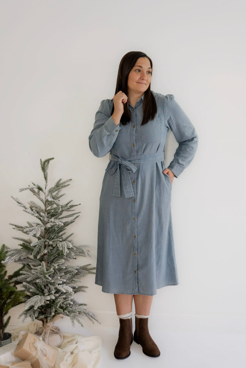 Wrenna Chambray Denim Midi Dress - Wrenna Chambray Denim Midi Dress - S - Salt and Honey