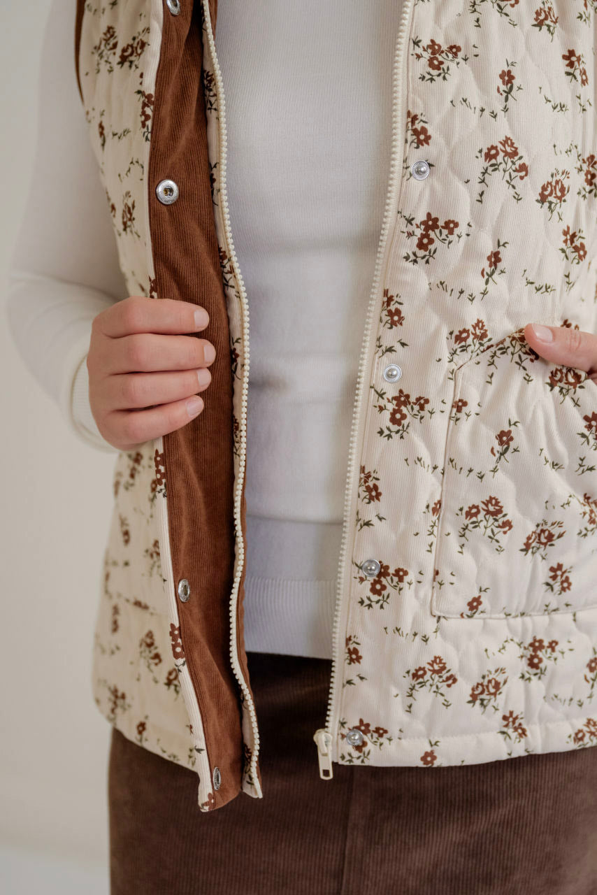 Lorraine Floral Vest in Apricot - Lorraine Floral Vest in Apricot - S - Salt and Honey