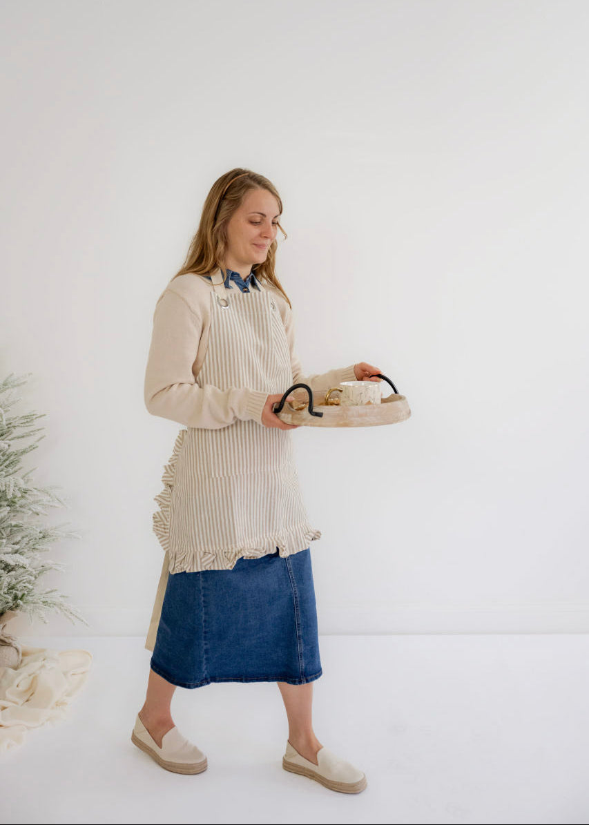 Ruffle Pin Stripe Apron