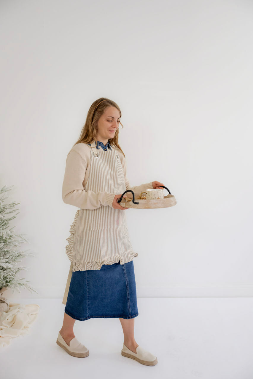 Ruffle Pin Stripe Apron