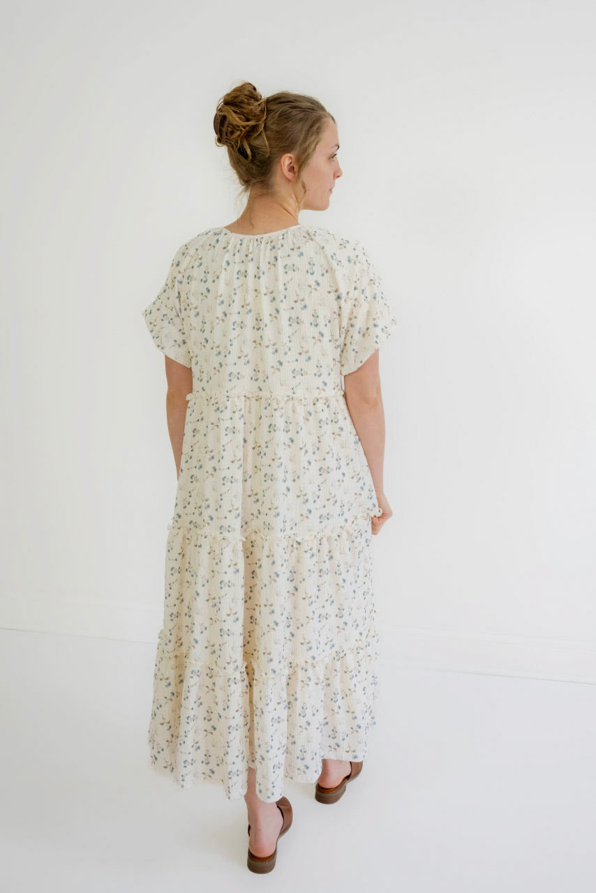 Karina Floral Midi Dress in Blue Fog Floral