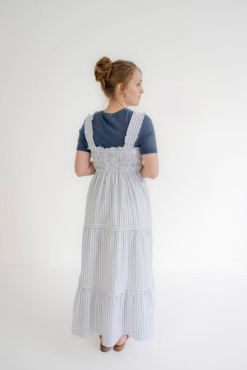 Capri Cotton Jumper Dress in Navy Stripes