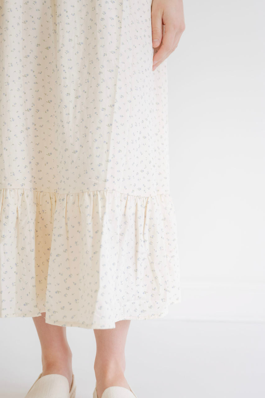 Lina Floral Cotton Dress in Misty Blue Floral