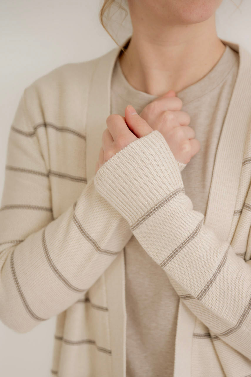 Celine Striped Cardigan in Taupe