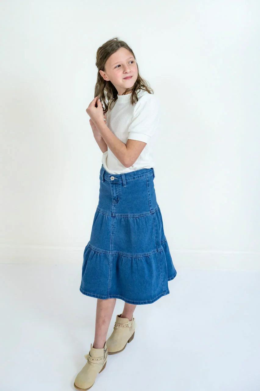 Ellery Girls Midi Denim Skirt - Ellery Girls Midi Denim Skirt - S (4/6) - Salt and Honey