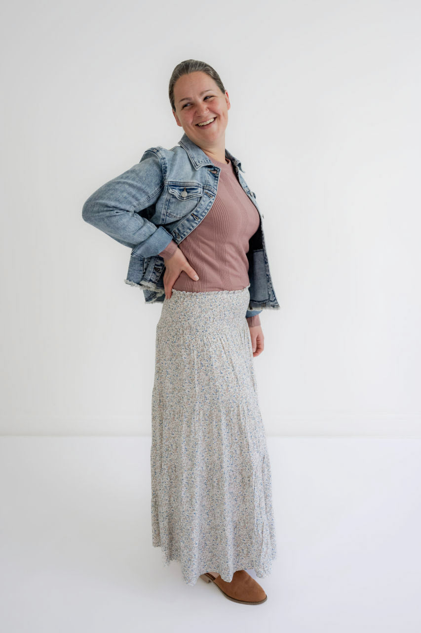 Corinne Floral Tiered Skirt in Cream