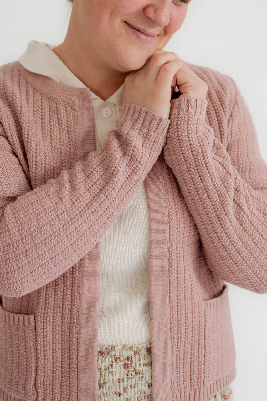 Augustine Textured Cardigan in Rose