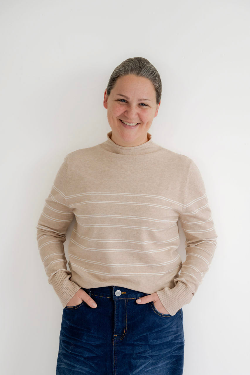 Avon Knit Striped Sweater in Oatmeal