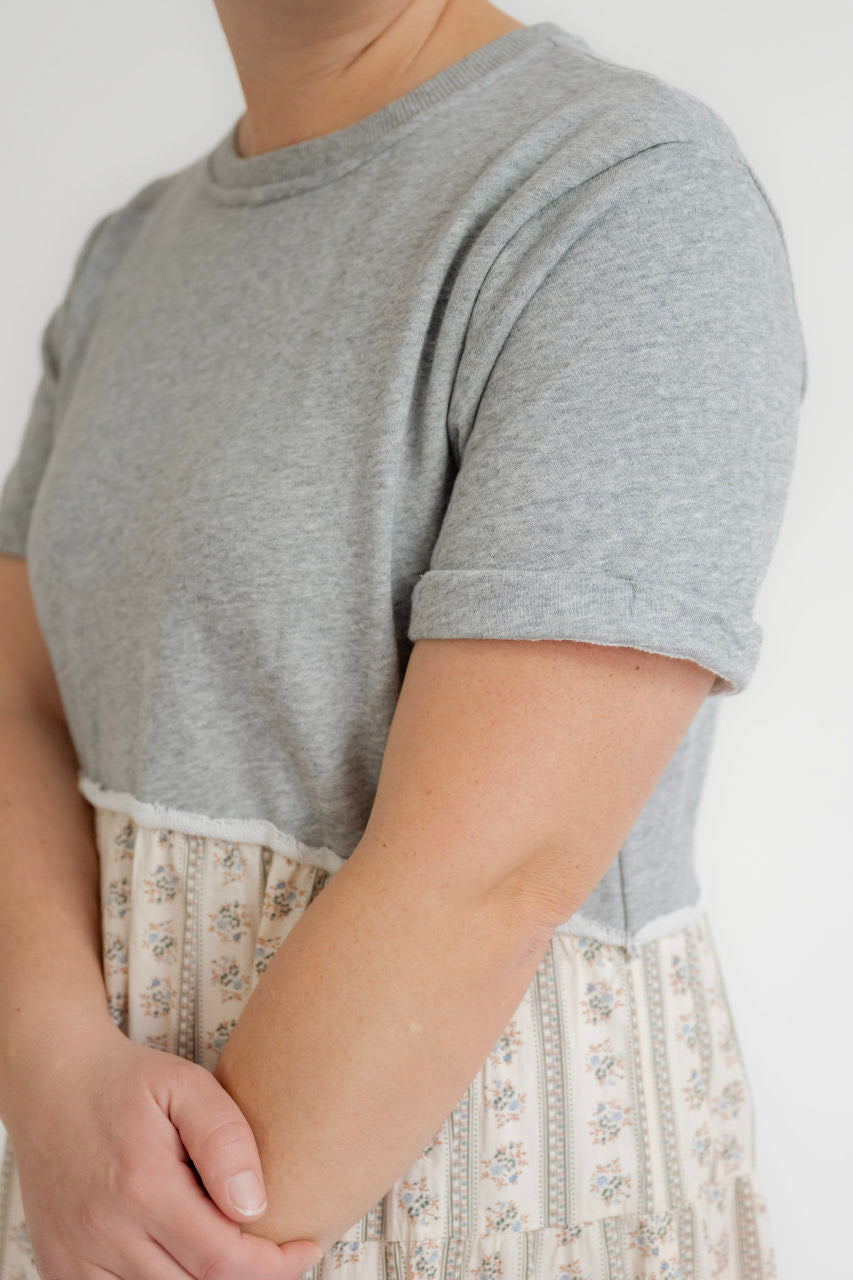 Astoria Floral Tiered Dress in Gray