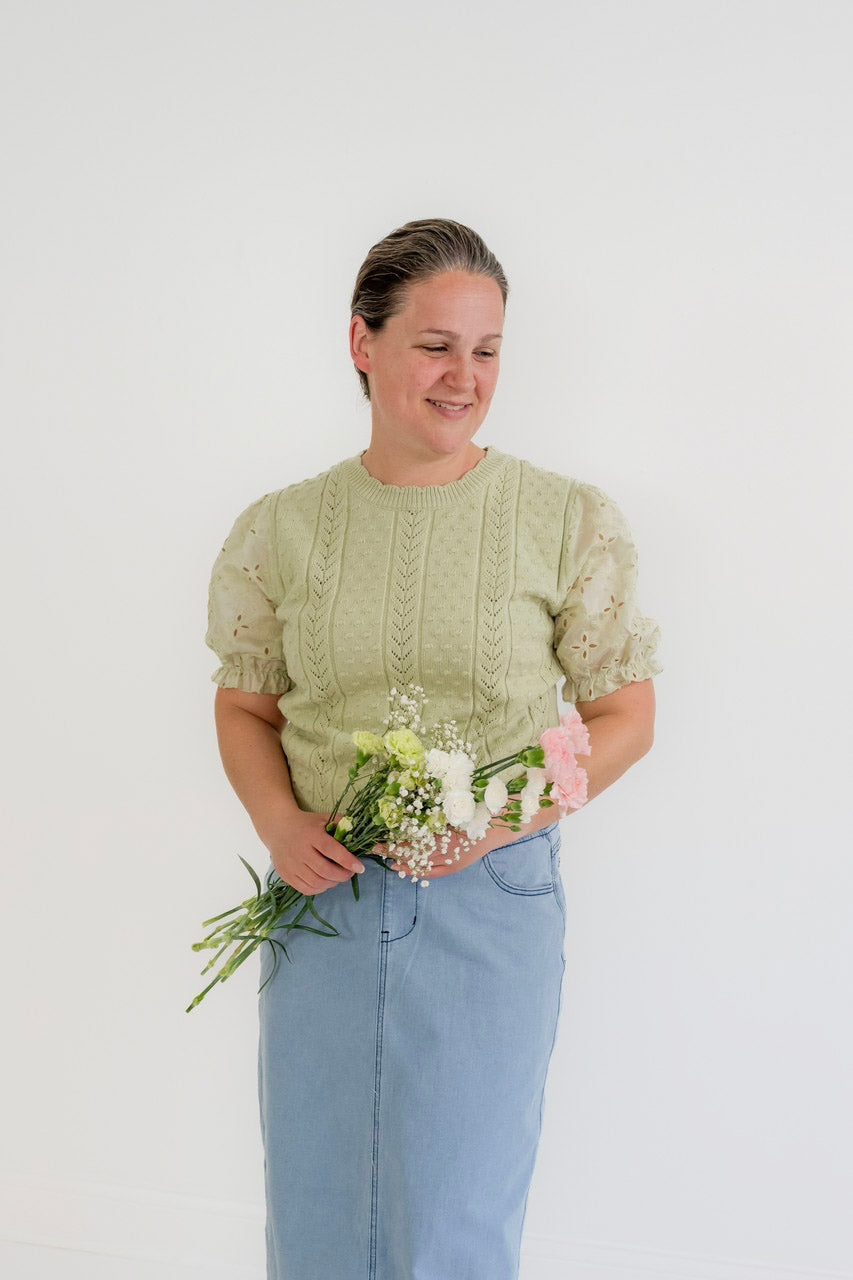Vienna Textured Knit Top in Dusty Fern