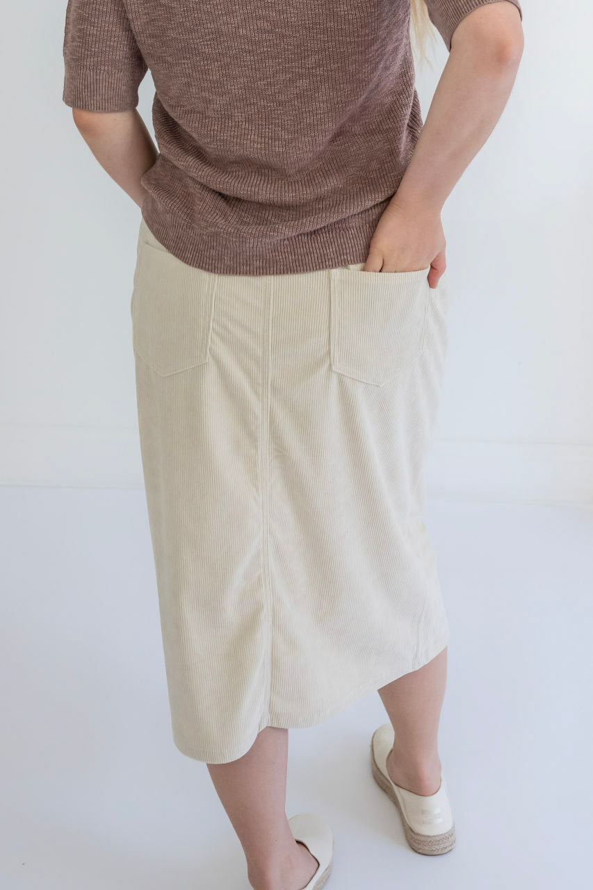 Remy Corduroy Skirt in Almond - Remy Corduroy Skirt in Almond - S - Salt and Honey