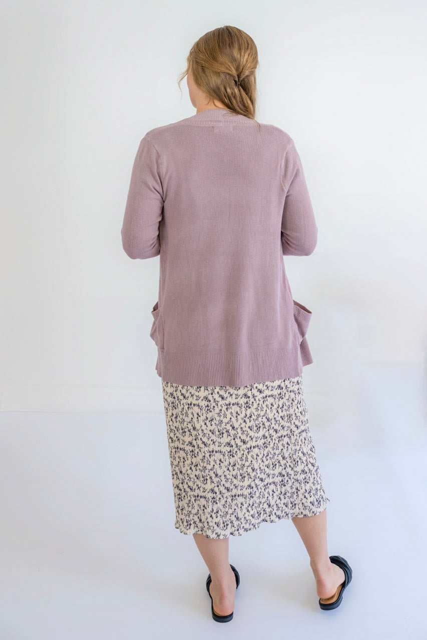 Louise Cotton Blend Cardigan in Mauve
