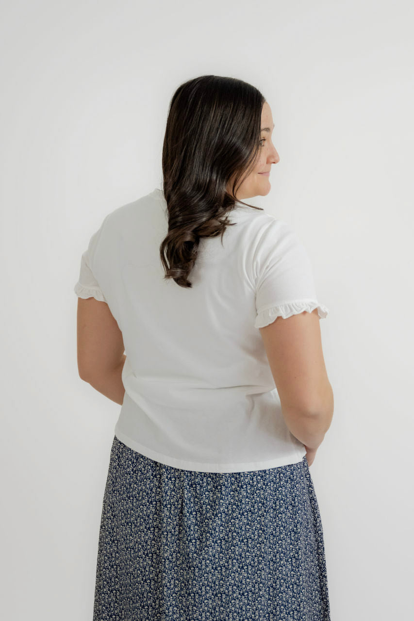 Phoenix Ruffle Cotton Top in Ivory - Womens - Tops - Shirts