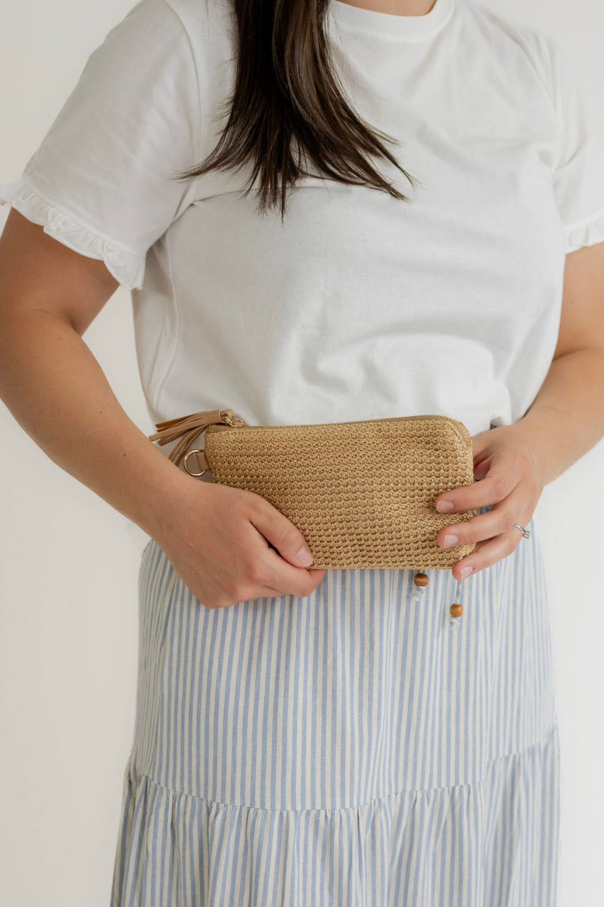 Raffia Clutch Wristlet in Tan - Womens - Accessories