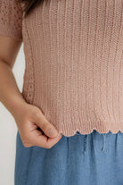 Mia Pointelle Sweater Top in Mauve - Womens - Tops - Sweaters