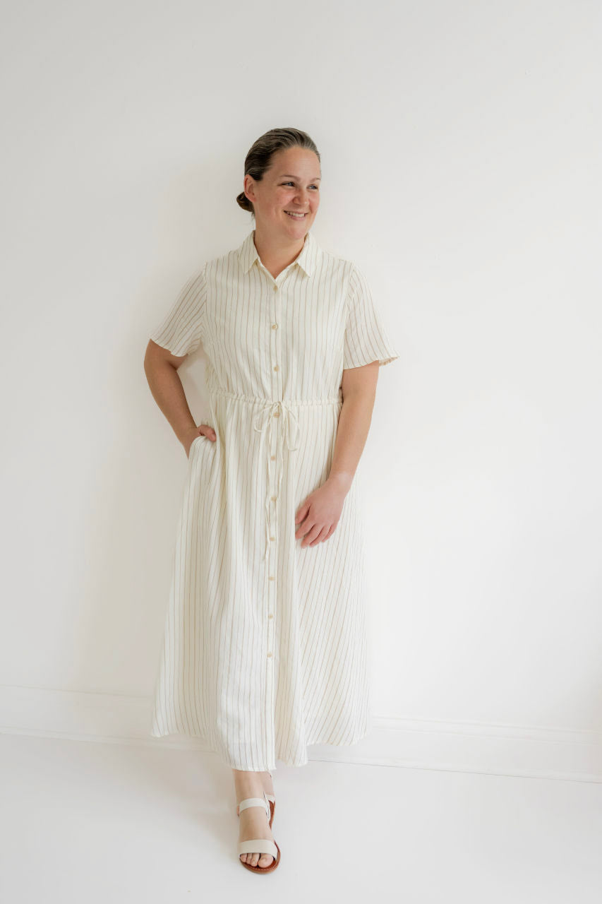Hollis Striped Shirt Dress in Taupe