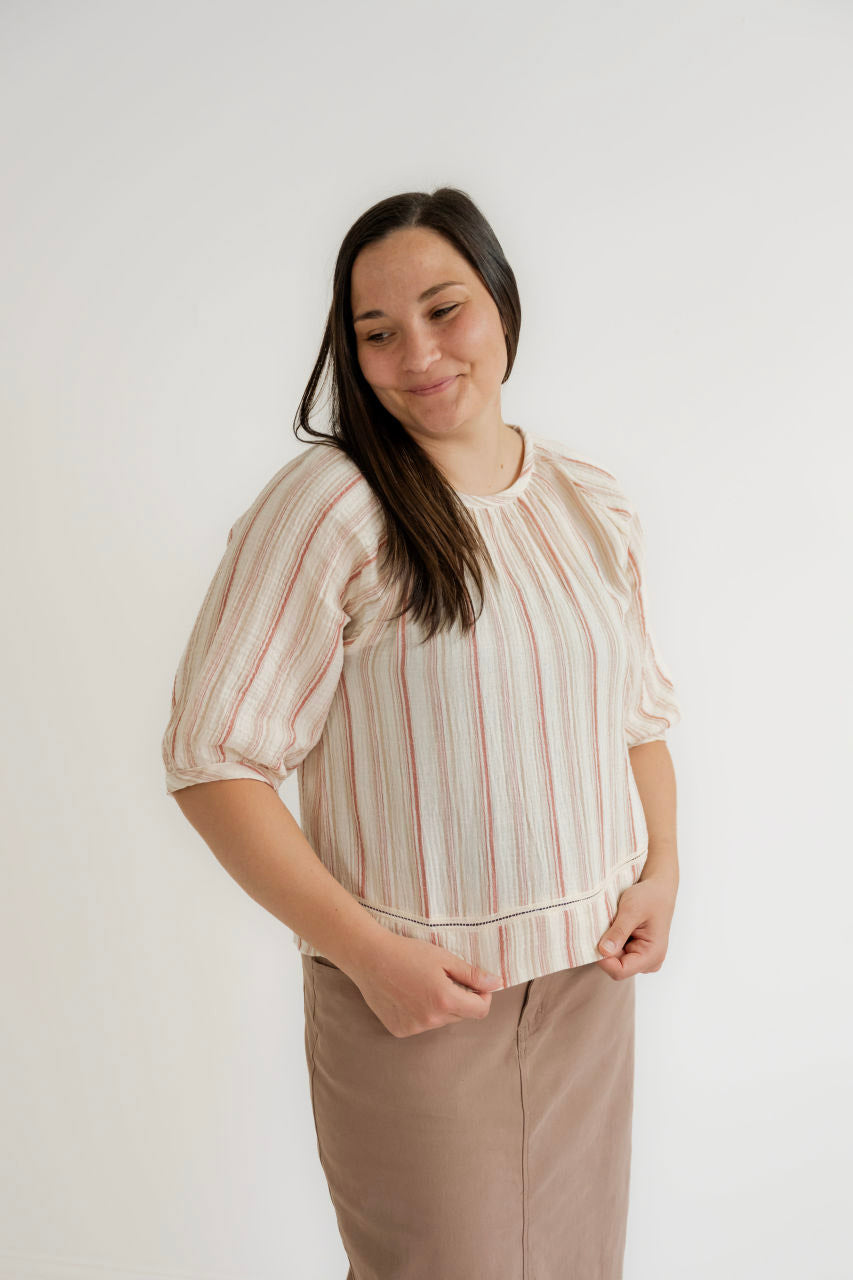 Julian Striped Gauze Top in Terracotta