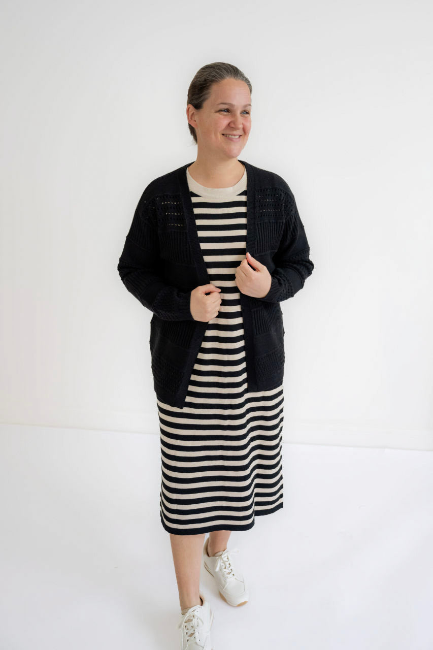 Emmett Knit Midi Dress in Black Stripes- FINAL SALE - Womens - Dresses