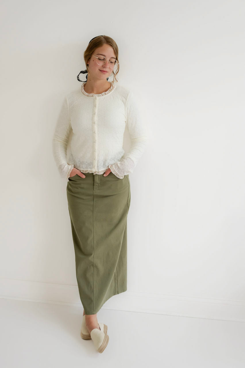 Brooklyn Twill Maxi Skirt in Laurel