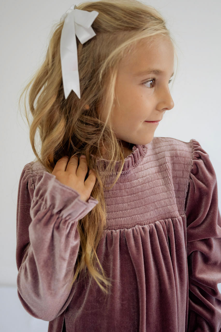 Noelle Girls Smocked Velvet Holiday Dress in Plum - Noelle Girls Smocked Velvet Holiday Dress in Plum - 2T - Salt and Honey