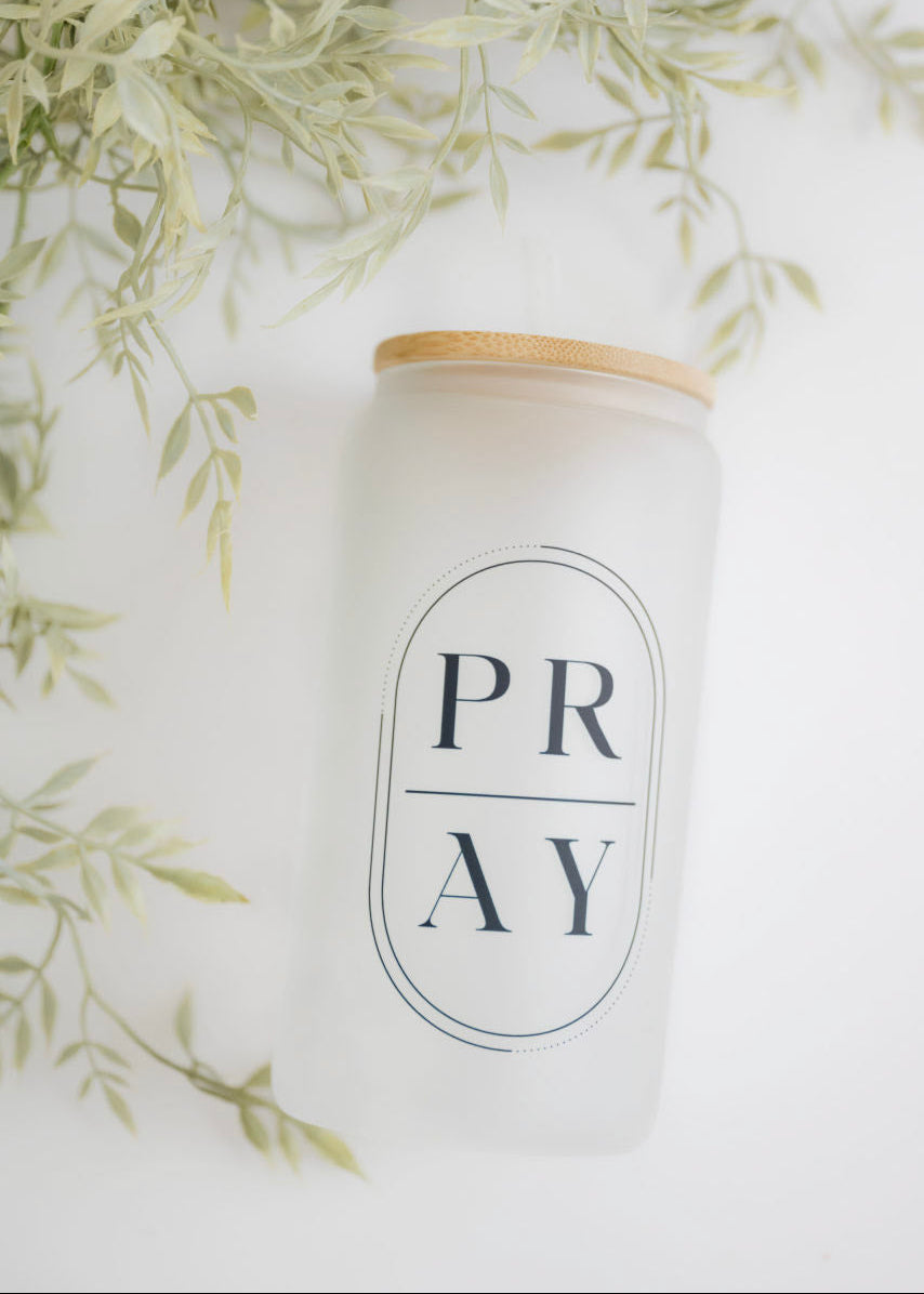 Pray 16oz Glass Cup with Bamboo Lid