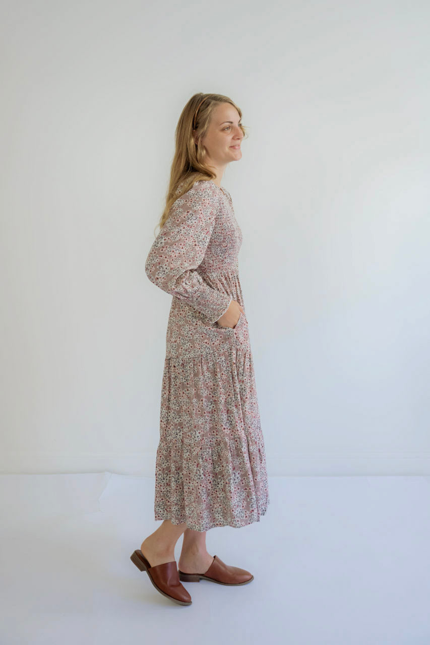 Essie Smocked Floral Dress in Mauve - Essie Smocked Floral Dress in Mauve - S - Salt and Honey