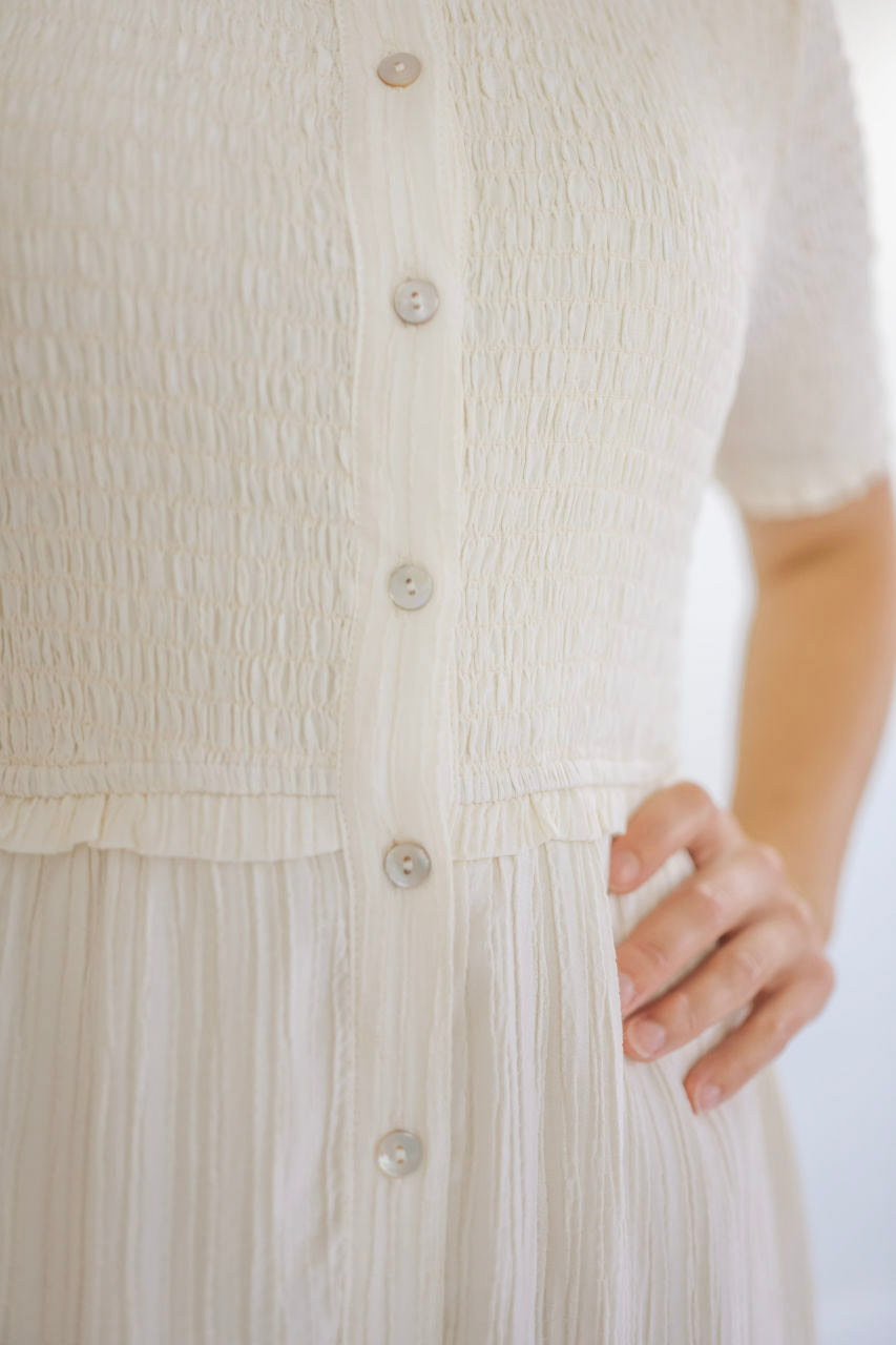 Saylor Smocked Midi Dress in Vanilla - FINAL SALE - Saylor Smocked Midi Dress in Vanilla - FINAL SALE - S - Salt and Honey