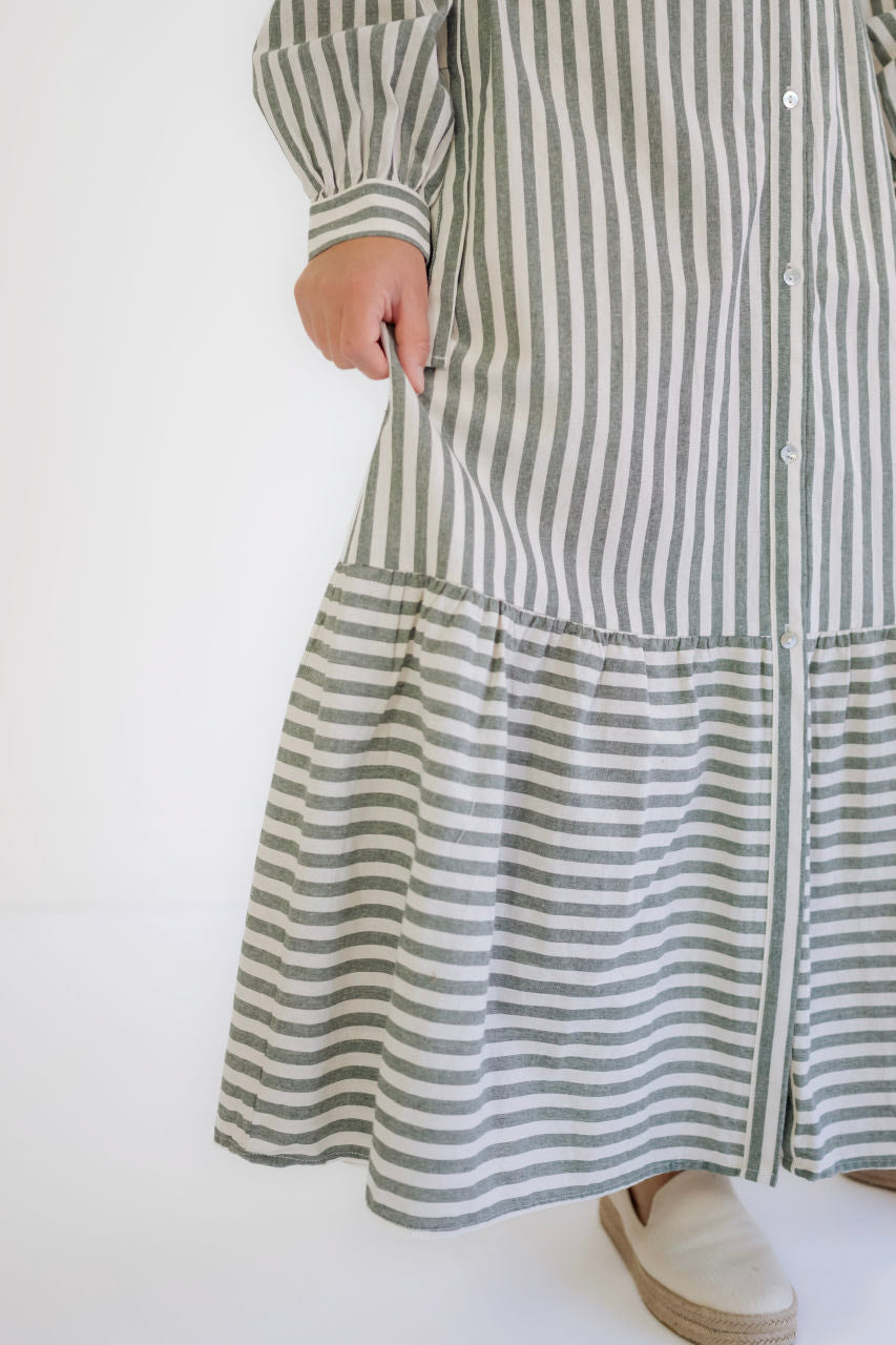 Raleigh Striped Midi Dress in Spruce - FINAL SALE - Raleigh Striped Midi Dress in Spruce - FINAL SALE - S - Salt and Honey