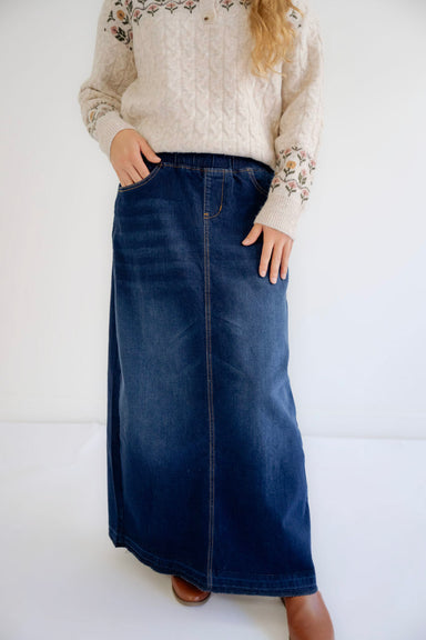 Reese Denim Maxi Skirt in Dark Wash - Reese Denim Maxi Skirt in Dark Wash - S - Salt and Honey