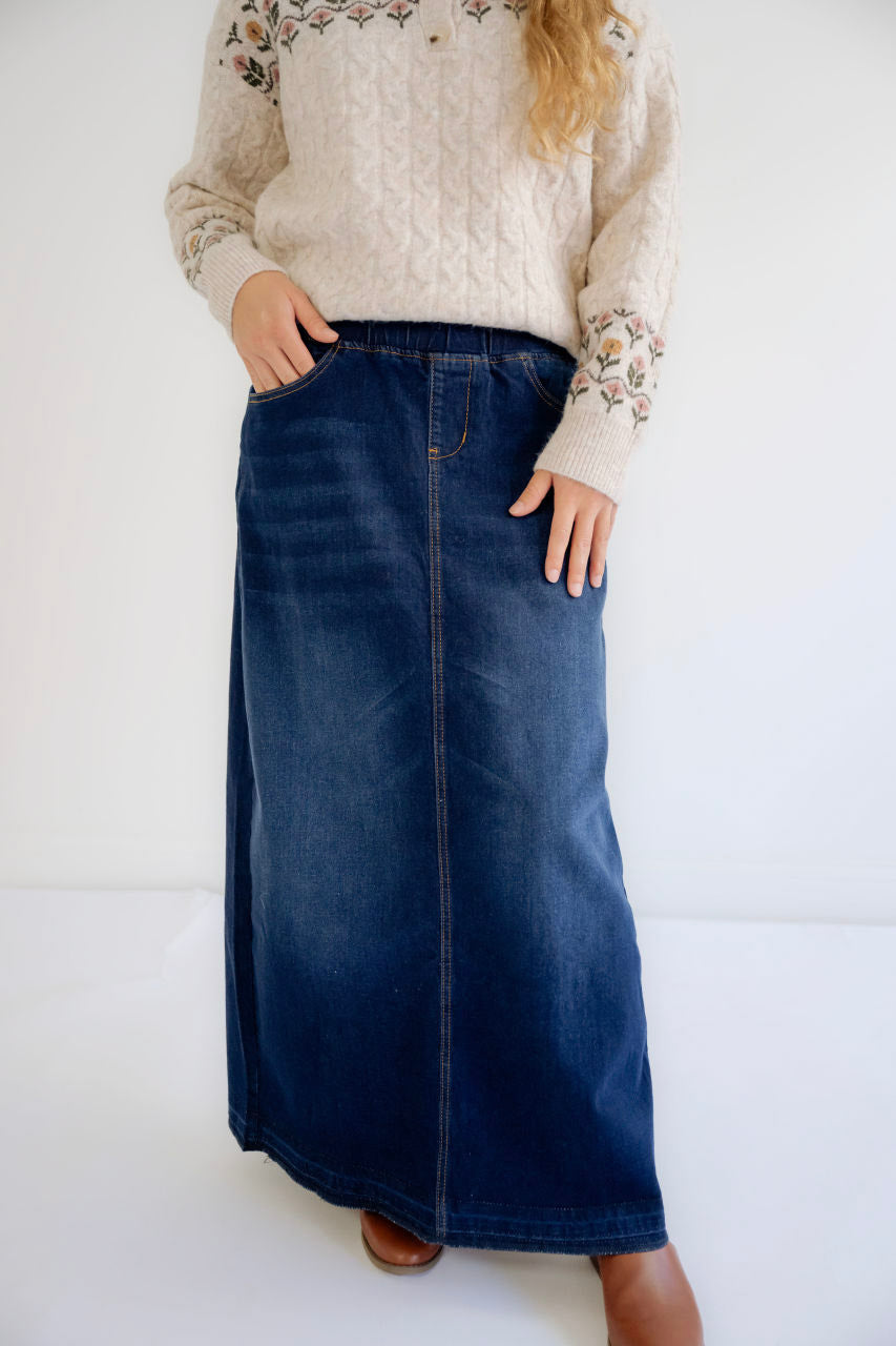 Reese Denim Maxi Skirt in Dark Wash - Reese Denim Maxi Skirt in Dark Wash - S - Salt and Honey