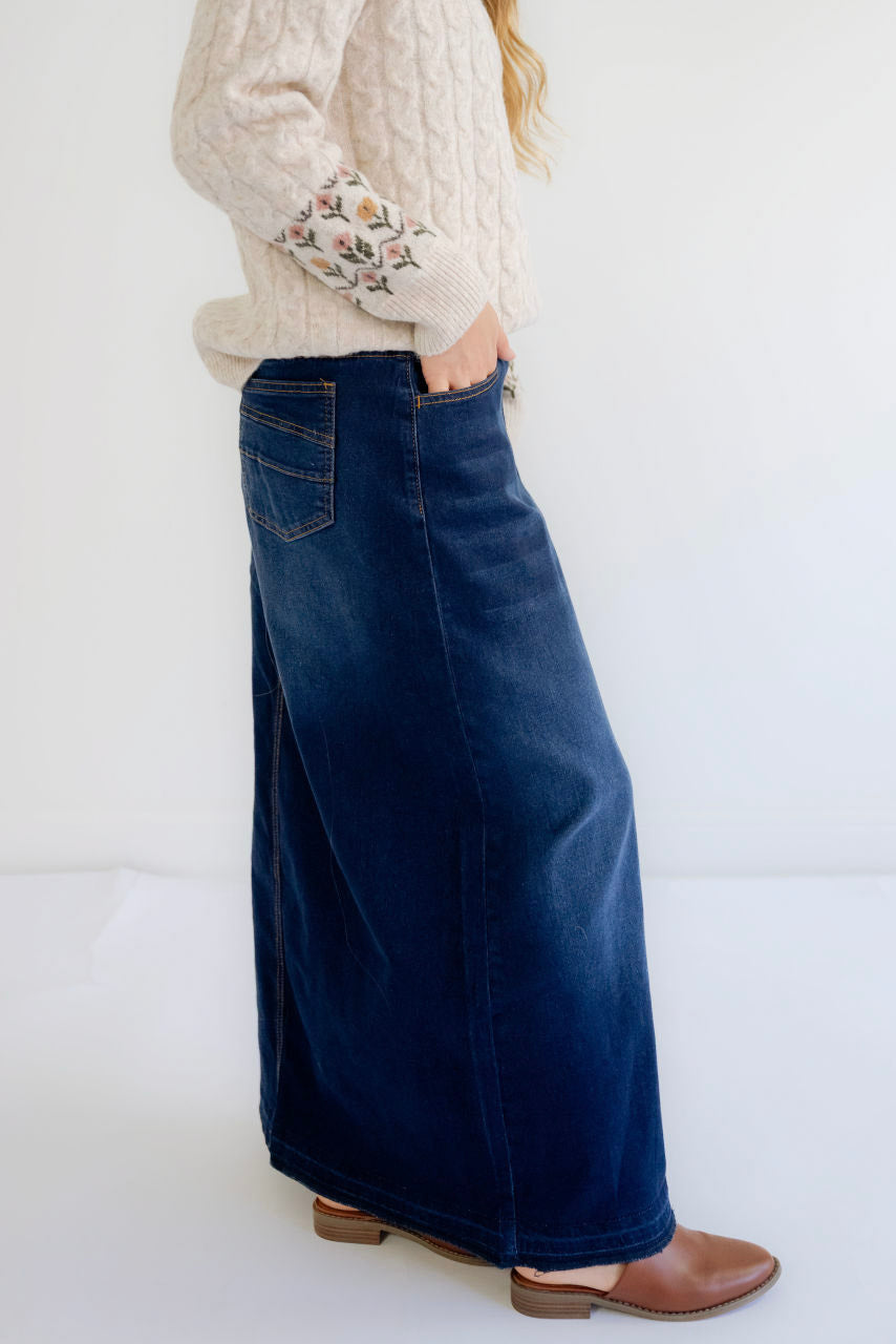 Reese Denim Maxi Skirt in Dark Wash - Reese Denim Maxi Skirt in Dark Wash - S - Salt and Honey