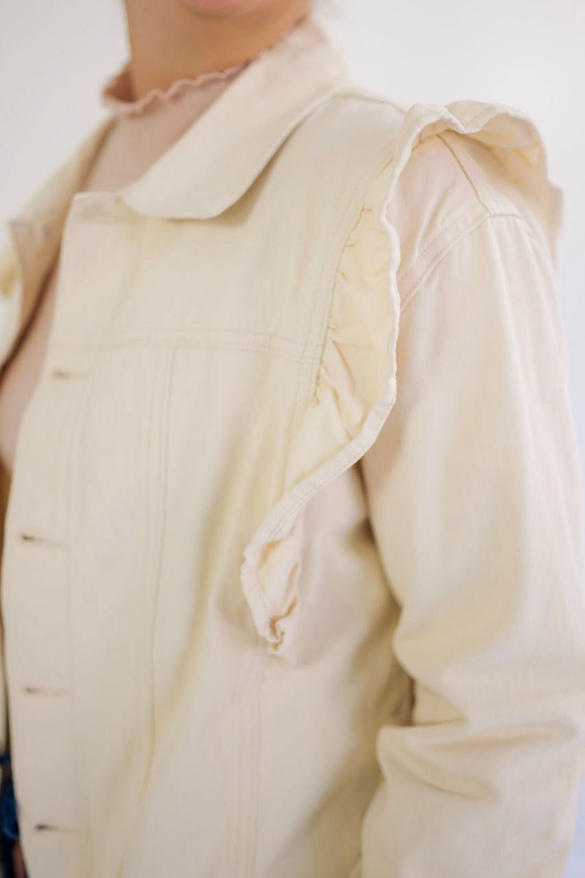 Tiffany Ruffled Denim Jacket in Cream - Tiffany Ruffled Denim Jacket in Cream - S - Salt and Honey