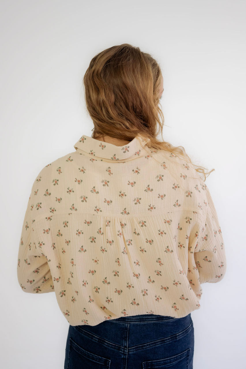 Aurelia Floral Gauze Top in Button Cream - FINAL SALE - Aurelia Floral Gauze Top in Button Cream - FINAL SALE - S - Salt and Honey