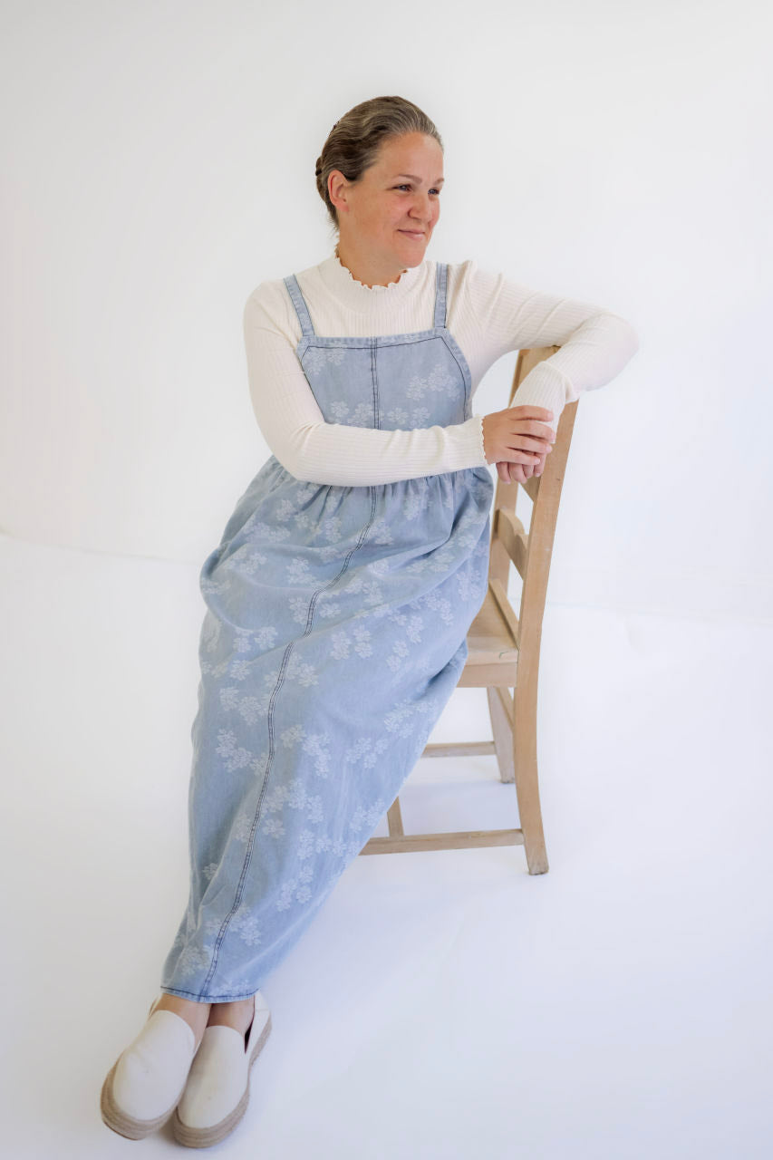 Bali Denim Floral Jumper Dress - Bali Denim Floral Jumper Dress - S - Salt and Honey