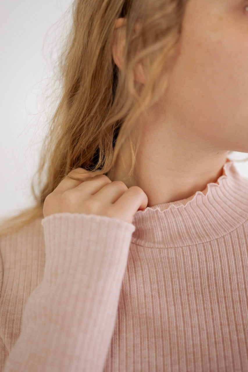 Zaria Ribbed Top in Pink Melange - Zaria Ribbed Top in Pink Melange - S - Salt and Honey