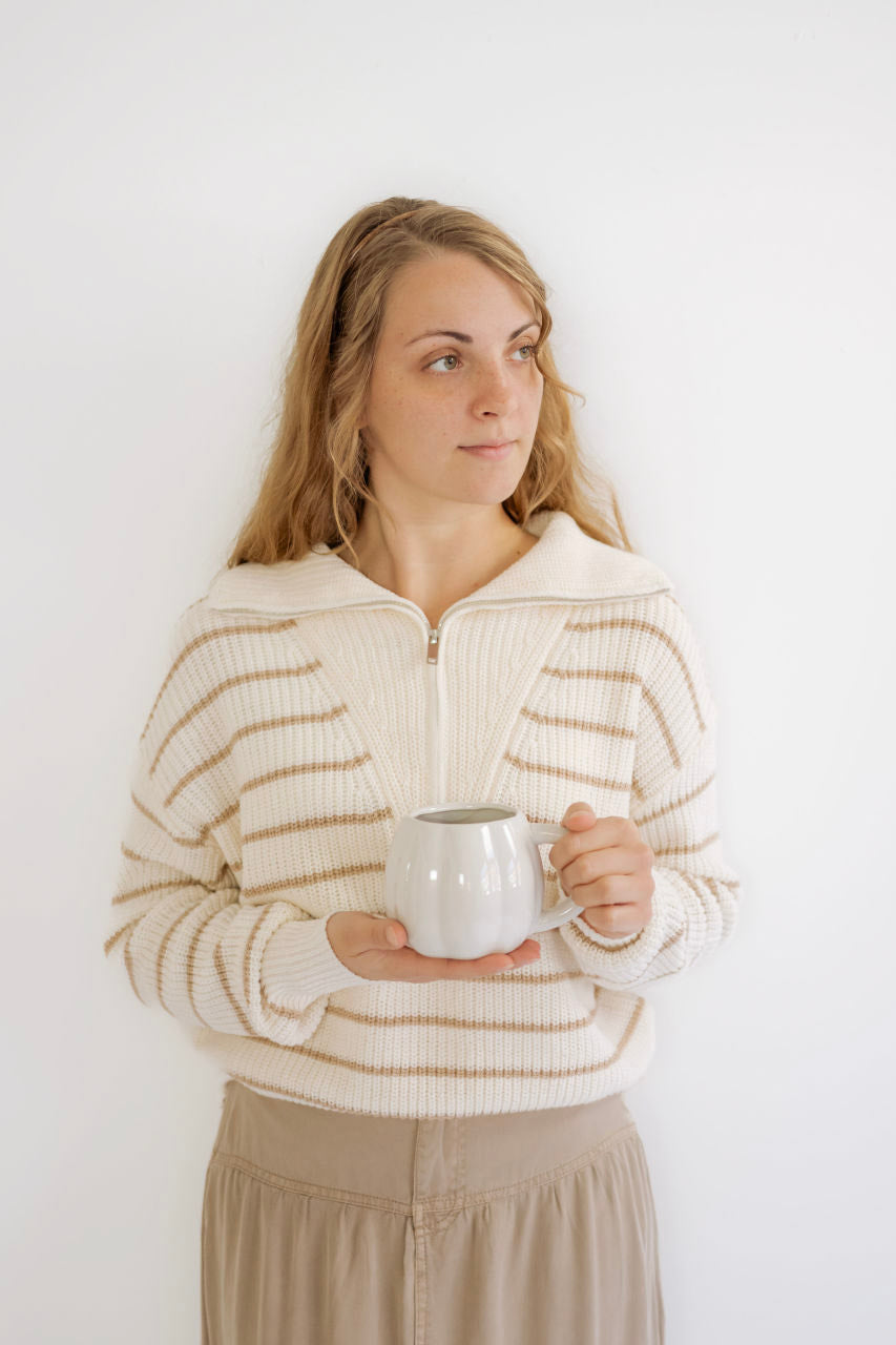 Nola Half Zip Striped Jacket in Taupe - Nola Half Zip Striped Jacket in Taupe - S - Salt and Honey