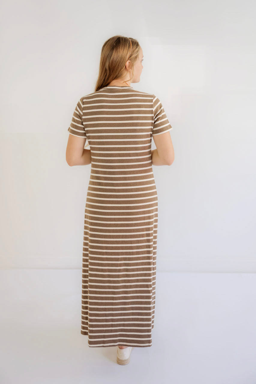 Ainsley Striped Maxi Dress in Chocolate Mocha - Ainsley Striped Maxi Dress in Chocolate Mocha - S - Salt and Honey