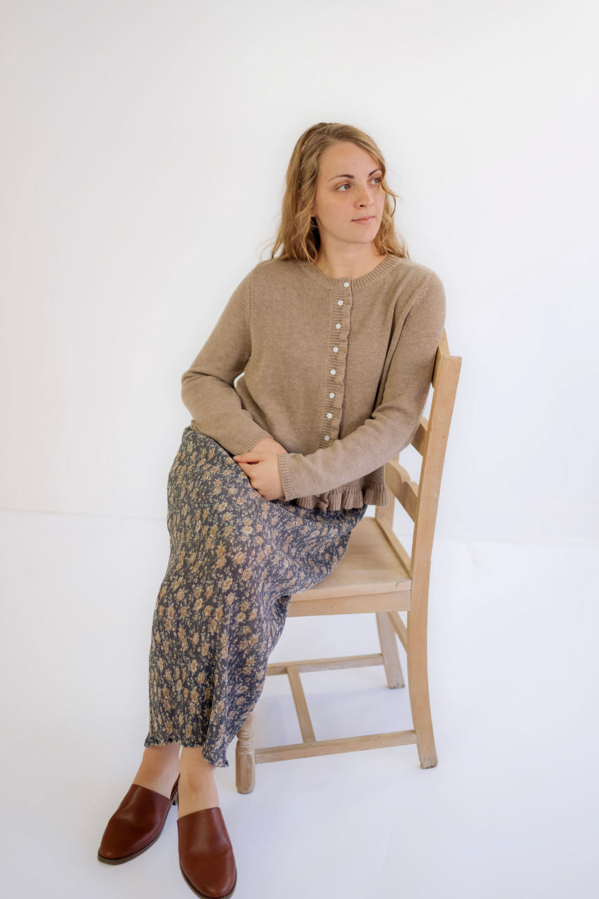 Ravenna Crinkle Floral Skirt in Slate - FINAL SALE - Ravenna Crinkle Floral Skirt in Slate - FINAL SALE - S - Salt and Honey