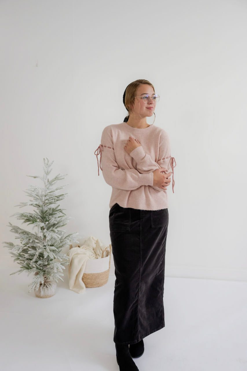 Elodie Bow Sweater in Blush - Elodie Bow Sweater in Blush - S - Salt and Honey