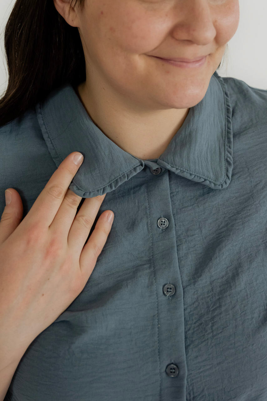 Lillian Peter Pan Top in Blue Fog- FINAL SALE - Womens - Tops - Shirts