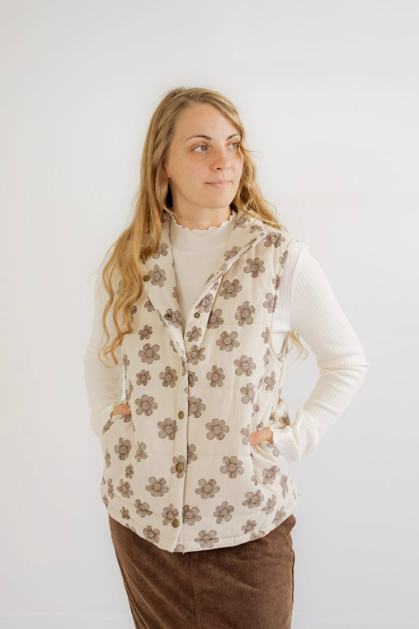 Olympia Floral Puffer Vest in Ecru - FINAL SALE - Olympia Floral Puffer Vest in Ecru - FINAL SALE - S - Salt and Honey