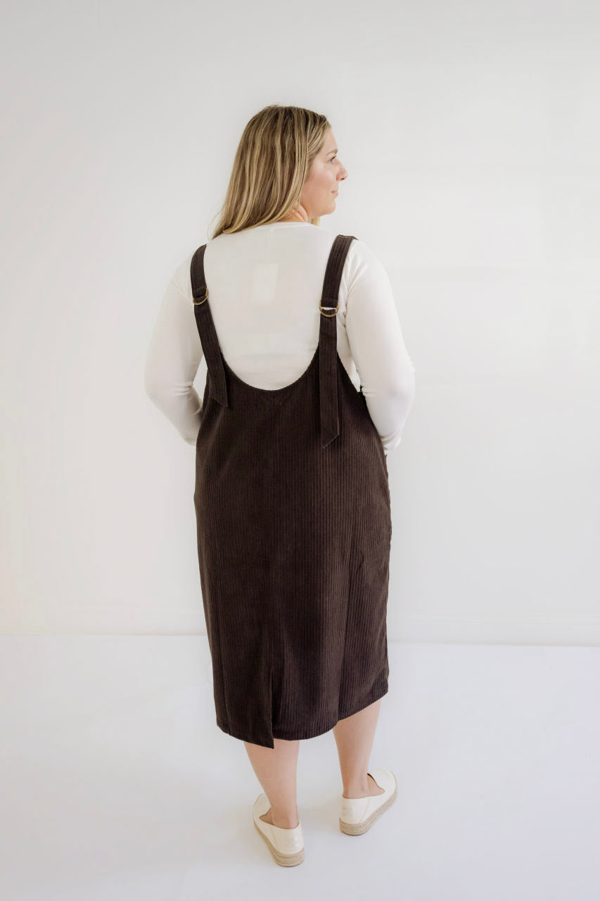 Neela Corduroy Jumper Dress in Espresso - Neela Corduroy Jumper Dress in Espresso - S - Salt and Honey